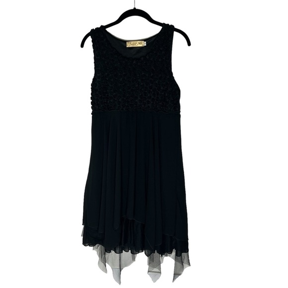 SECOND SKIN NYC Black Floral Sleeveless Asymmetrical Midi Dress Size M - Picture 10 of 16